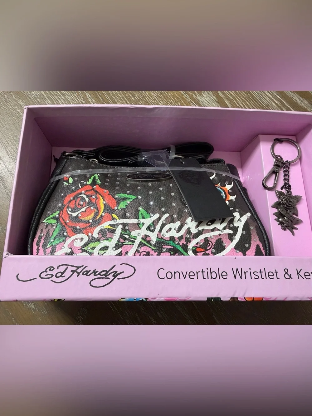 Ed Hardy Convertible Wristlet and Key Ring Set